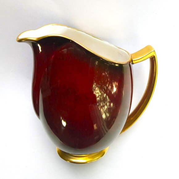 Carlton Ware  Art Deco Rouge Royale 14 Oz Pitcher England 1930s Red with Gold - Picture 3 of 16